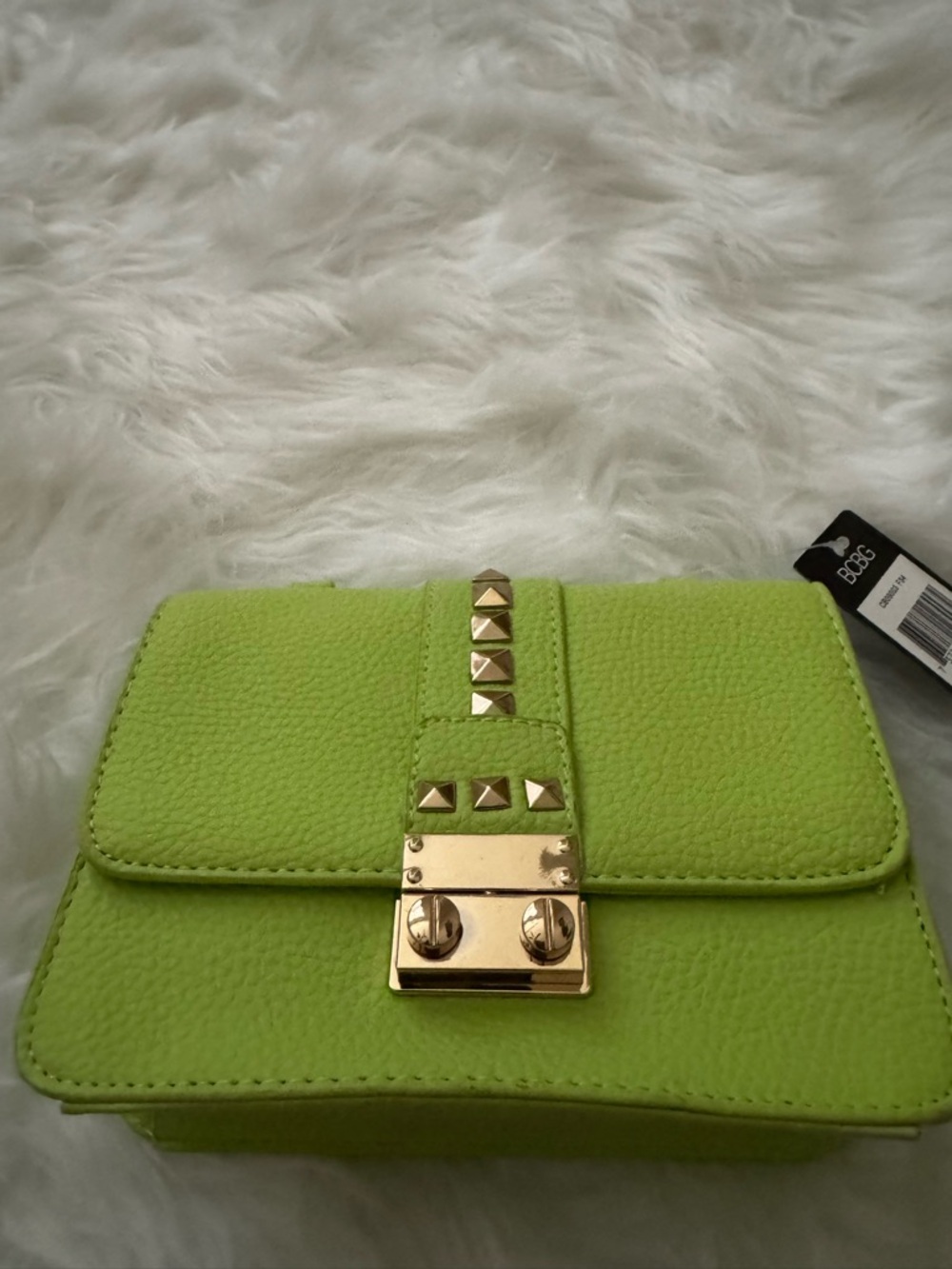 BCBG Neon Lime Stud-Accent Crossbody with Gold Hardware